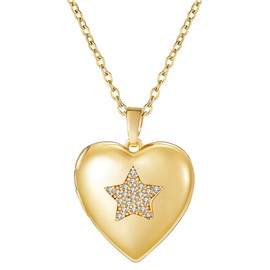YOUFENG Love Heart Silver Gold Locket Necklace that Holds Pictures 14K Gold Plated Photo Locket Birthday Gifts Star