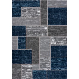 L'Baiet Verena Geometric Area Rug Blue Grey 8' x 10' Large Area Rugs Carpet for Living Room, Bedroom, Dining Table, Office, Hallway, Foyer | Neutral Colorful Modern Abstract Home Decor