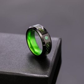 TRUMIUM 8mm Tungsten Carbide Rings for Men Women Celtic Dragon Cubic Zirconia Green Promise Wedding Ring Comfort Fit Size 9