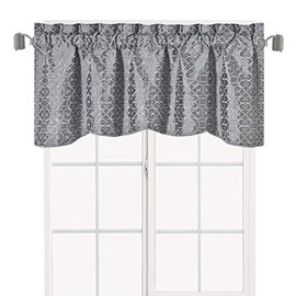Royal Tradition Halifax Embroidered Window Valance, Grey (52x19) Rod Pocket Polyester Valances for Small Windows