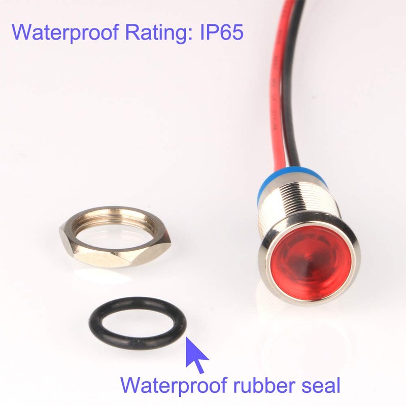 5pcs 10mm AC/DC 12-24V LED Metal Indicator Light Waterproof Signal