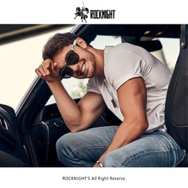 ROCKNIGHT HD Driving Polarized Sunglasses Men UV400 Protection Grey Flat Lens Stylish Shades White Retro Sunglasses