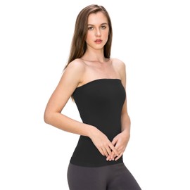 Kurve Medium Length Tube Top with Built-in Shelf Bra, UV Protective Fabric UPF 50+ (Made with Love in The USA), Black, Large-X-Large