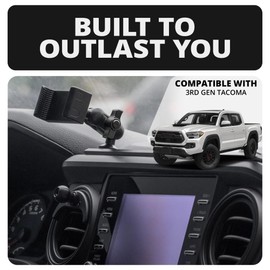 Tackform TRAXX Slim Track Dash Mount - Phone & Tablet Holders - Compatible with 2016-2023 Toyota Tacoma | All Metal - CNC Billet Aluminum | Full Width Bracket + Bezel Stiffeners | Black