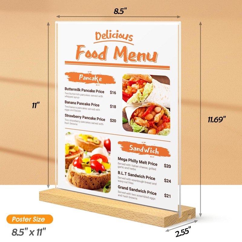 SVOPY 8.5 x 11 Acrylic Sign Holder with Wood Base