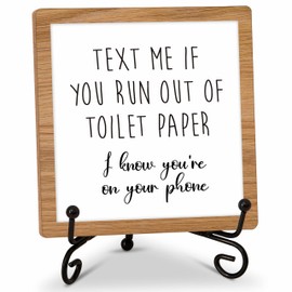 Bathroom Decor Wood Sign, Text Me If You Run Out Of Toilet Paper Funny Toilet Wood Block, 5x5 Inch Wood Sign Comes With Iron Stand, Perfect For Home Bathroom Toilet Restroom Decor, Set Of 1-30