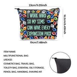 KUIYAI Video Game Gift Sim Game Gift Funny Gaming Zipper Pouch Sims 4 Plumbob Pattern Makeup Bag For Gamer (i work hard)