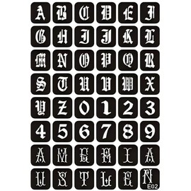 Letters Tattoo Stencil Numbers Tattoo Template 48 Stencil on a Sheet