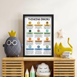 Thinking Errors Wall Decor, Large Mental Health Wall Art, School Education Hanging Wood Signs for Classroom Decorations Preschool Supplies Bedroom Nursery Dorm