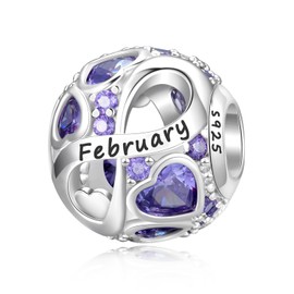 PHRUKAR February Birthstone Charm for Charm Bracelet, 925 Sterling Silver Infinity Love Heart Bead Charm for Bracelet and Necklace, Happy Birthday Mother's day Christmas Jewelry Gifts for Women