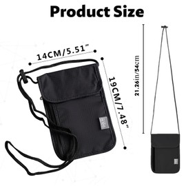 Yuaiosn Neck Pouch with RFID Protection, Men's Travel Wallet, Soft Travel Wallet for Travel, Unisex, for Passport, Credit Cards, Coins and Travel Accessories, black