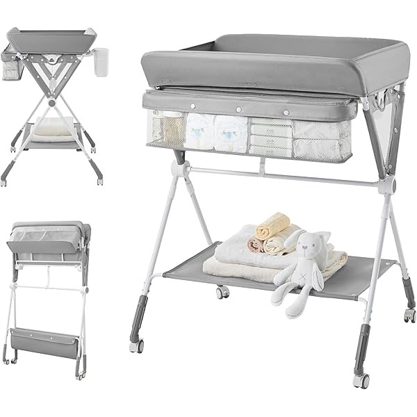 Portable Baby Changing Table, Foldable Diaper Changing Table with Wheels