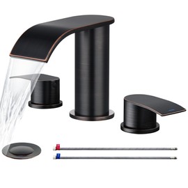 Ultimate Unicorn 8 inch Bathroom Faucet Oil Rubbed Bronze, Waterfall Bathroom Sink Faucet with Metal Pop-up Drain Stopper and 2 Supply Hoses,2 Handle Widespread Faucets for Vanity Sink 3 Holes