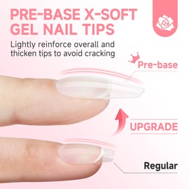 UNA GELLA Gel Nail Tips X-Soft Coffin Nails Tips 330pcs Pre-base&Pre-Etched Full Cover Clear Thicker Medium Coffin Acrylic Nails for False Nail Extension DIY Press On Nails 15 Sizes