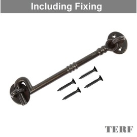 TERF® 200mm Heavy Duty Antique Black Cabin Door Hook and Eye Lock 200mm (8 inch) Cabinet Latch Catch including Fixing Screw For Door Gate Window Closet Shed Latch - Pack of 1