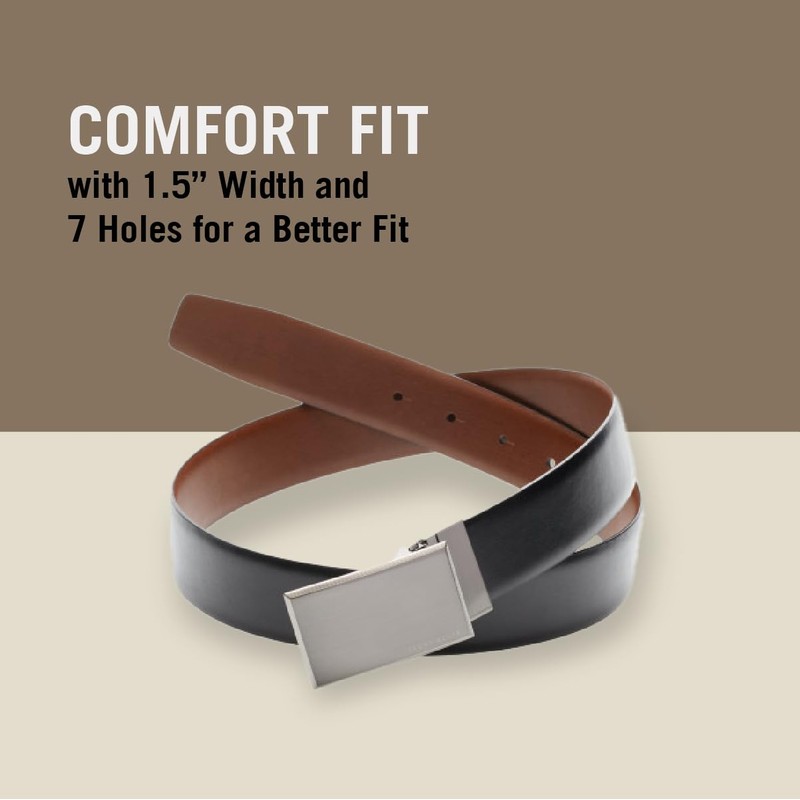 Perry Ellis Men's Portfolio Patterned Plaque 100% Leather Reversible Belt