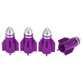 HEROFFIX 4 Pcs Round Head Rocket Shape Tire Valve Stem Caps Decorative Tyre Valve Dust Covers 7x27mm Purple Aluminum Alloy