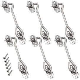 MANCHAP 6 Pack 100mm/4 Inch Cabin Hook and Eye Catch, Stainless Steel Gate Catch Hook, Privacy Hook and Eye Latch Barn Door Latch with Screws for Gate Shed Window, Silver