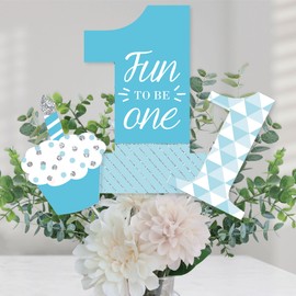 1st Birthday Boy - Fun to be One - First Birthday Party Centerpiece Sticks - Table Toppers - Set of 15