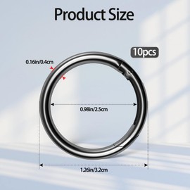 10 mosquetones redondos de metal con resorte de diámetro interior de 1 pulgada de anillo de resorte para llaveros, cartera, bolso, bolso (negro pistola)