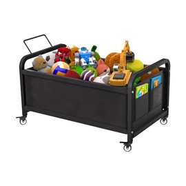 80L Large Kids Toy Box with Wheels, Toy Chest Storage Organizer for Toddlers, Boys, Girls, Toy Storage Bin for Stuffed Animals, PlayRoom, Bedroom, Nursery, Living Room, Black