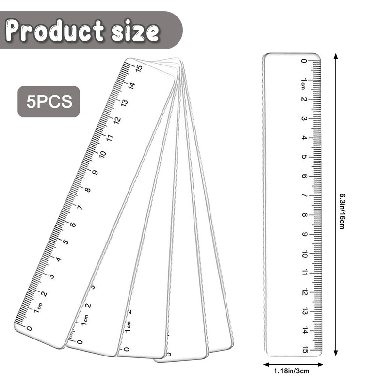 5-Piece 15cm Clear Plastic Ruler Set - Durable, Precise, for