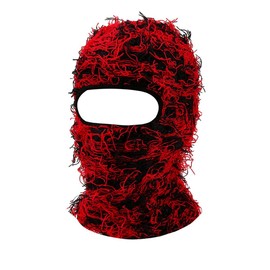 Michear Winter Beanie Hat Men's Warm Fuzzy Knitted Balaclava Distressed Full Face Mask Windproof Knitted Fuzzy Balaclava Ski Balaclava, black/red
