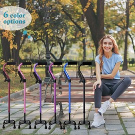 AOHHL Quad Walking Cane Foldable Adjustable Portable Stick Men & Women and Seniors - Lightweight & Sturdy with 4-Pronged Base for Extra Stability Balance,Self Standing Gifts for mom Dad (Wine Red)