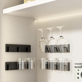 AotivaMax Cup Holder, 4 Pack Wine Glass Holder，No Drilling Installation Wine Glass Holder Wall Mounted for Dining Room, Kitchen and Bar Daily Use (Classic Black)