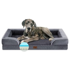 Comfort Expression Cooling Dog Bed, Memory Foam Orthopedic Dog Bed for Giant Dogs, XXL Dog Bed for Extra Large Dogs, Waterproof Dog Bed with Bolster & Removable Cover(XX-Large,Leaden Grey)