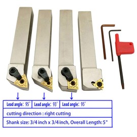ASZLBYM 3/4'' inch CNC Lathe Indexable Turning Tool Holder with Nickel Plated,CNC Heavy-Duty Metal Lathe Bit Set with Tin Coated Carbide Turning Inserts WNMG431 CNMG431 TNMG331 16ER AG60