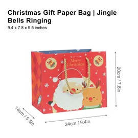 Pomei 20 PCS Christmas Gift Paper Bags- Jingle Bells Ringing, Printed White Kraft paper with Paper Handles, 9.4"x7.8"x5.5", Paper Bags for Gifting, Christmas Parties, Retail, and Shopping.