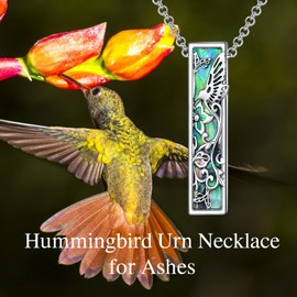 PROESS Hummingbird Urn Necklace for Ashes 925 Sterling Silver 3D Bar Hummingbird Ashes Pendant Hummingbird Cremation Jewelry for Women Hummingbird Memorial Keepsake Jewelry Gifts