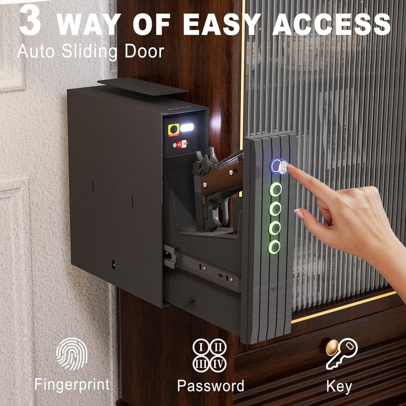 SOULYI Biometric Gun Safe for Handgun, 3 Way Quick Access