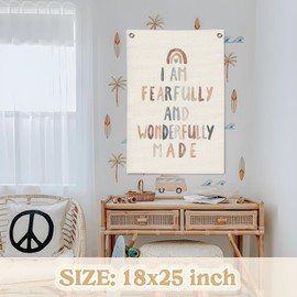 MOFUYU Kids Room Decor,Christian Tapestry,I am Fearfully and Wonderfully Made,Bible Verses Wall Hanging Pennant Flag for Kids Bedroom,Playroom,Classroom 18x25 Inch