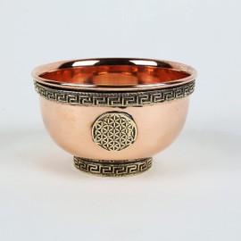 Indian Consigners Small Altar Witchcraft Serving, Offering or Smudging Bowl Copper Spiritual Holy Bowl (Flower Of Life Bowl), (ICCB)
