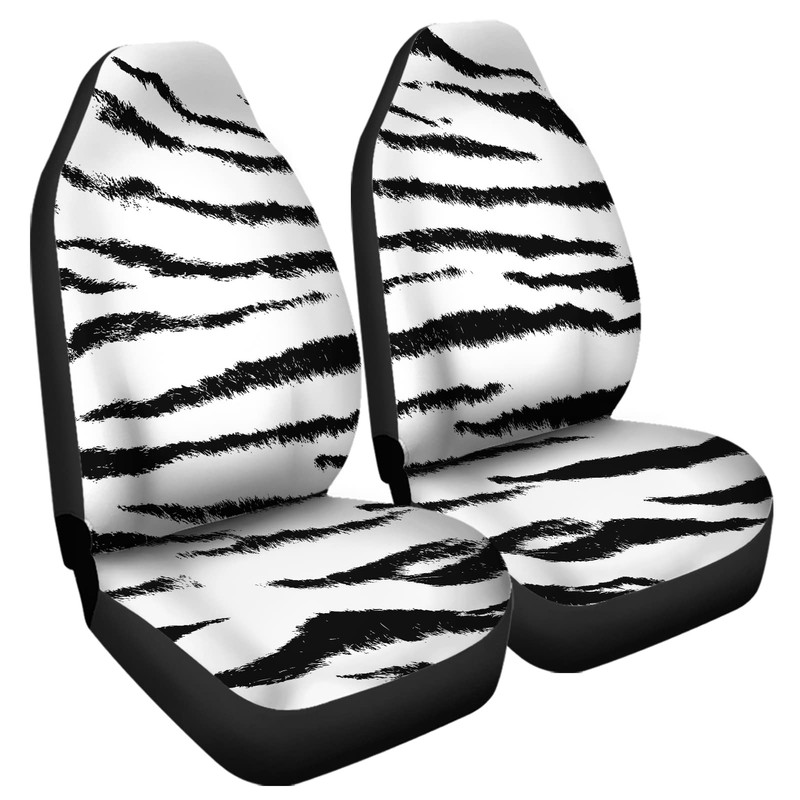 Howilath White Tiger Stripes Pattern Universal Car Front Seat Covers