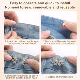 Kintiva Adjustable Waist Tightener Clips, 8-Pack No-Sew Denim Button Set