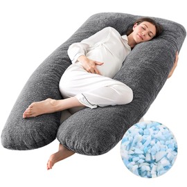 WhatsBedding Pregnancy Pillows,U-Shaped Pregnancy Pillows for Sleeping,Memory Foam Filling Full Body Pillow for Adults,Maternity Pillow with Velvet Cover (Dark Grey)
