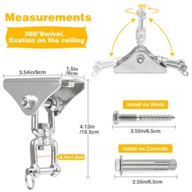 MAKELEN Heavy Duty Swing Hangers for Wooden Sets with Latch Hook Free 2000 LB Capacity 360 Swivel Stainless Steel Swing Hardware for Porch/Playground/Yoga/Heavy Bag