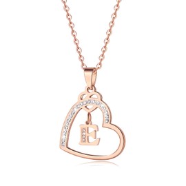 Pptabold Collares para Mujer con Inicial, Collar Inicial Mujer Acero Inoxidable con Dije Letra E, Cadena Collar con Inicial de Corazón, Regalos para Mujer Mama Novia Amiga Cumpleaños (Oro rosa-E)