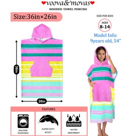 Hooded Towel Robe for Girl Teens (8-14 Years,36"X26") | Premium 100% Cotton Oversized Poncho Towel for Big Kids | Super Absorbent Hooded Towel Dress for Pool, Beach, Bath & Swim | Striped Design