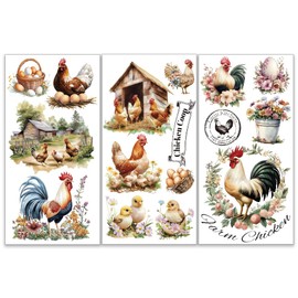OLYCRAFT 3pcs/Set Farm Rub on Transfers for Furniture and Crafts 6x12 inch Rooster Hen Egg Furniture Decals Farm House Flower Transfer Stickers Rub on Decals for Wood Furniture Home Decor