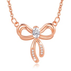 Cosie Lily Women's Necklace Bow Pendant Zirconia, Subtle Fashion Jewellery Gifts for Mum Wife Girlfriend Anniversary Birthday Mother's Day Valentines Christmas, Sterling Silver, Cubic Zirconia