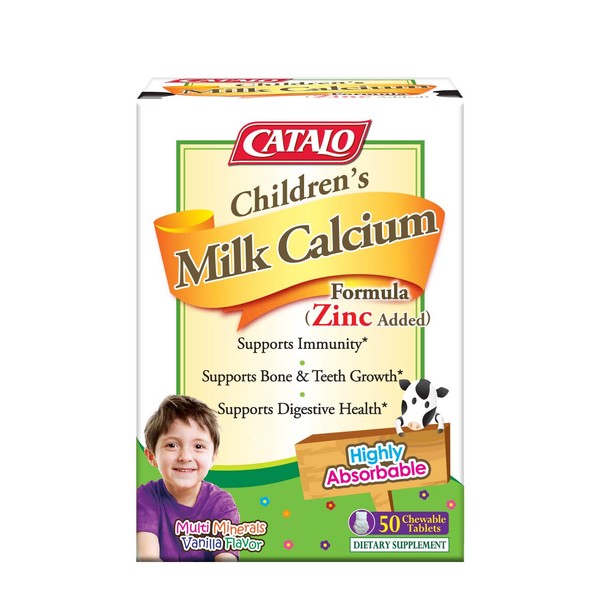 CATALO Children's Milk Calcium Formula (Zinc Added) - Promote Bone Growth and Teeth Development with Milk Calcium and Zinc, 50 Chewable Tablets