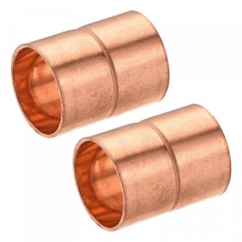 sourcing map Copper Pipe Coupling 16mm Straight Connecting Adapter with Rolled Tube Stop C x C Solder Connection for Plumbing 2Pcs
