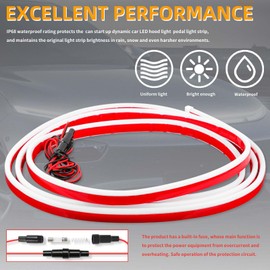 DREAMOTOR 94.5 Inch Car Hood Light Strip, White Exterior Dynamic Car LED Hood Light, Flexible & Waterproof, Universal Exterior Daytime Running Light Strip with Fuse Protection for Cars, SUVs, Trucks