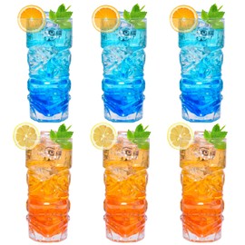 PYVYLO Clear Tiki Glasses Set of 6-15 Oz Modern Bar Tiki Glasses for Cocktails,Hurricane,Bar Drinkware