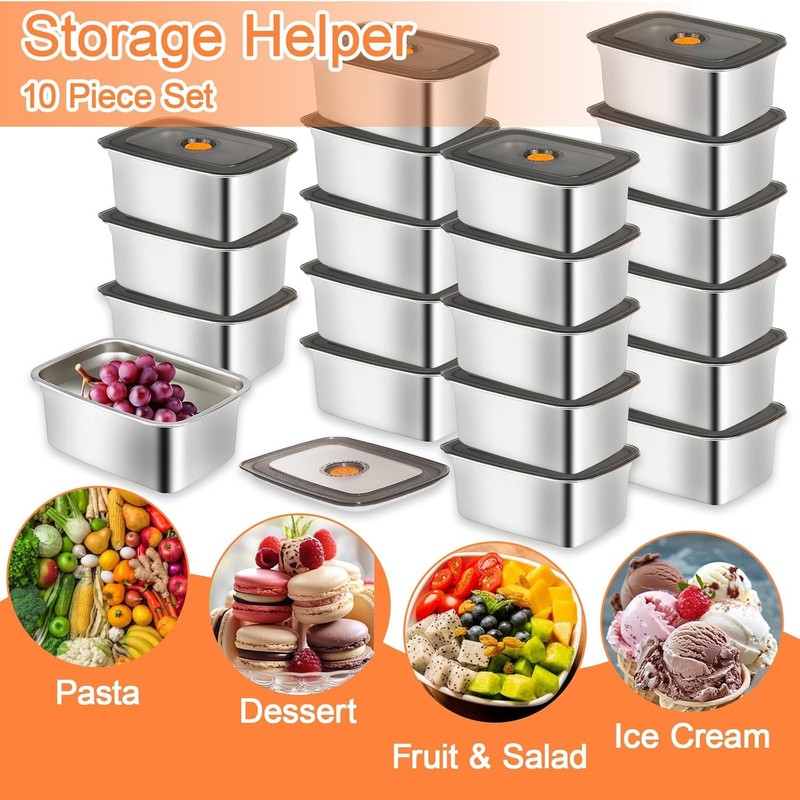KisSealed 10 Pack Stainless Steel Food Storage Containers with Lids