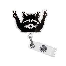 1Pcs Funny Black Raccoon Badge Reels,Acrylic Badge Reels Retractable,Cute Alligator Badge Holder Clip Name Tag Badge Clip for Nurse, Nursing Student, Teache and Office Worker